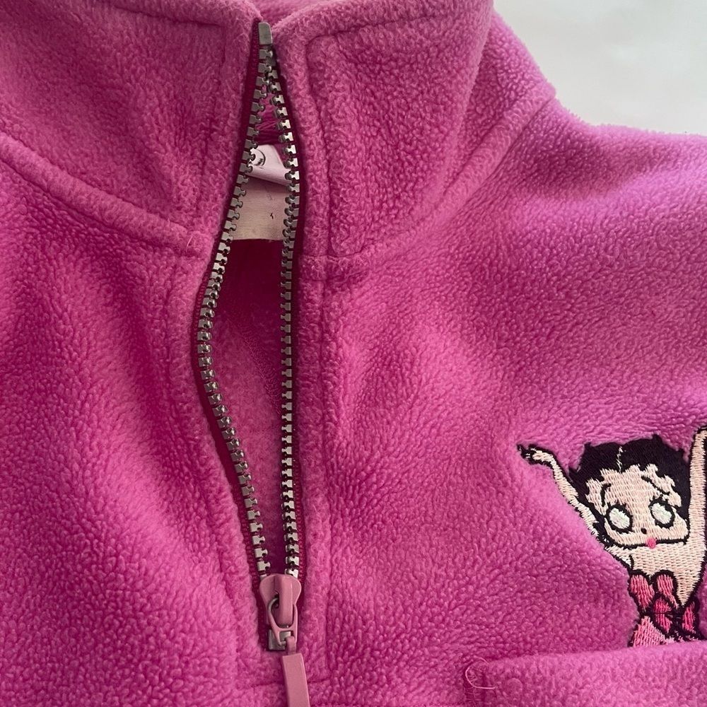 Retro Betty Boop Fleece Quarter Zip Pullover Pink - Picture 4 of 9
